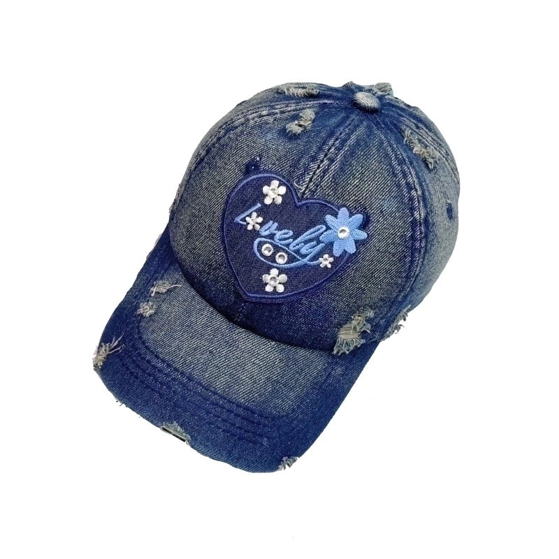 Women's Retro Sweet Color Block Embroidery Curved Eaves Baseball Cap