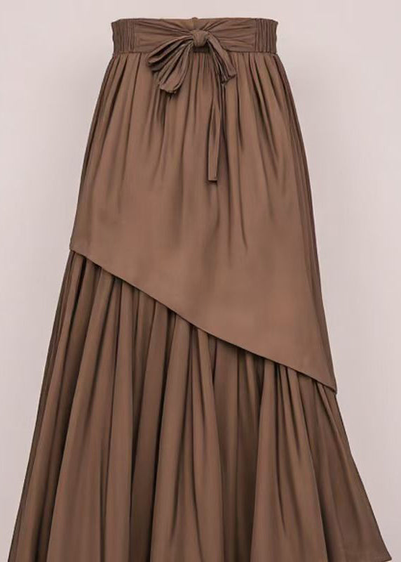 Loose Coffee Lace Up Wrinkled Cotton Skirt Summer