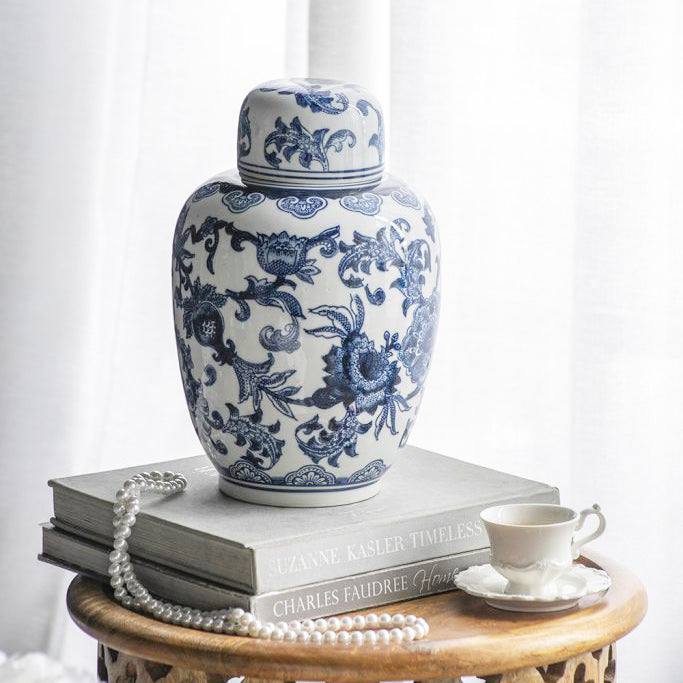 Chantilly Ginger Jar With Lid Medium - Blue Flowers