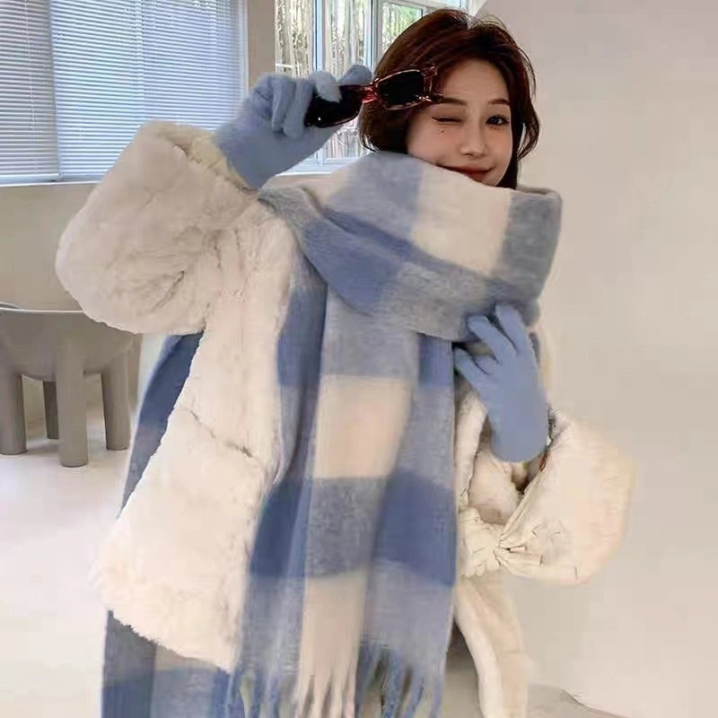 Brown Striped Scarf Women's Autumn And Winter  Trendy Winter Warm Imitation Cashmere Windproof Scarf For Students