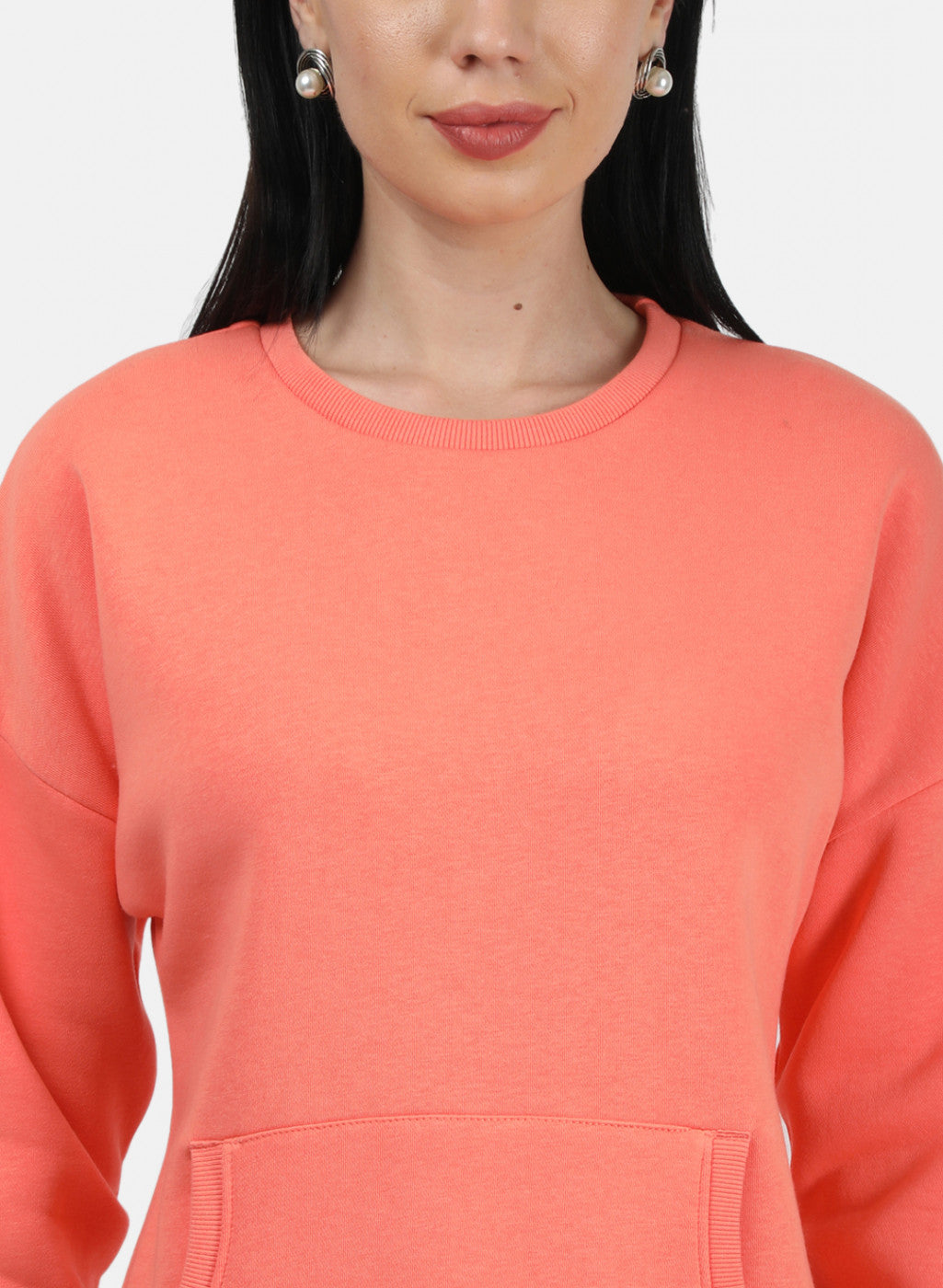 Women Peach Plain Sweatshirt