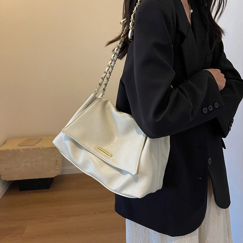 Women's Large Pu Leather Solid Color Streetwear Square Magnetic Buckle Shoulder Bag