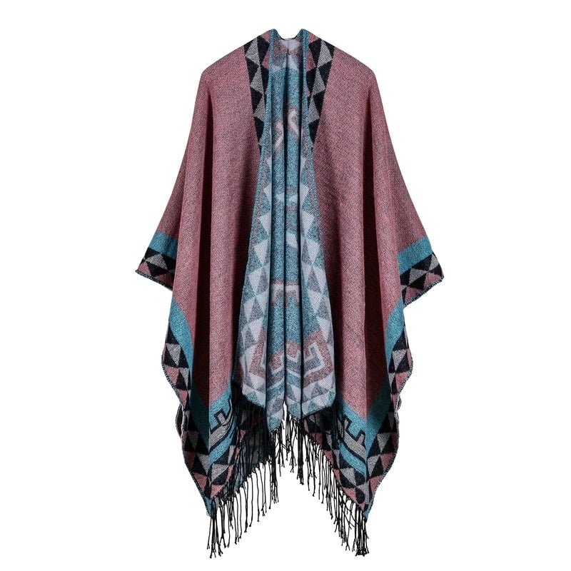 Export Women's Rhombus Tassel Lengthened Hot Selling Imitation Cashmere Shawl Both Sides Available Thickened Cape