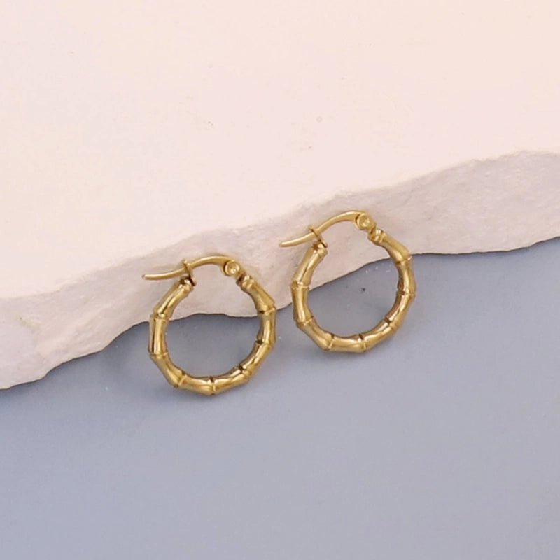 1 Pair Minimalist Pentagram Round Solid Color Plating 304 Stainless Steel 18K Gold Plated Earrings