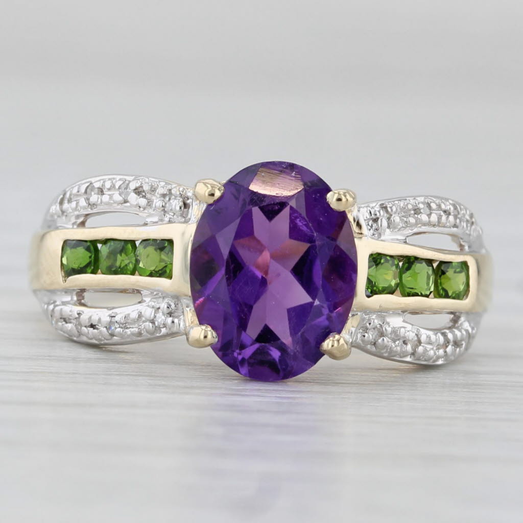 1.83ctw Amethyst Diamond Chrome Diopside Ring 10k Yellow Gold Size 6.75