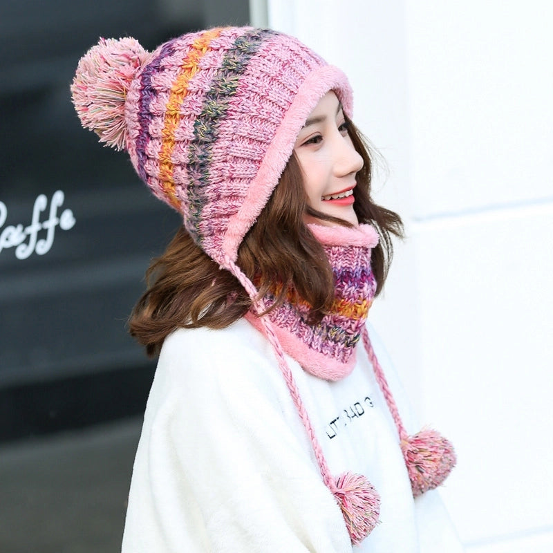 Women's Autumn And Winter Knitted Wool Hat  Fleece-lined Pullover Warm Scarf Hat Two-piece Suit Fashion Hair Generation