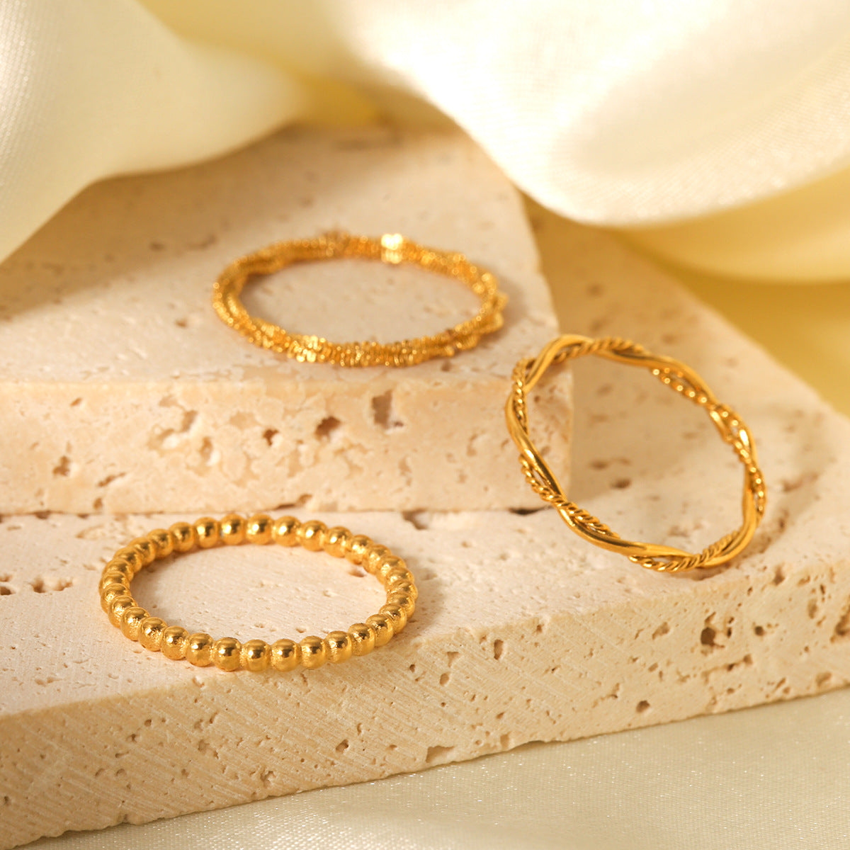 Ins Style Stainless Steel Twist Ring Female Round Bead Ring Star Chain Ring