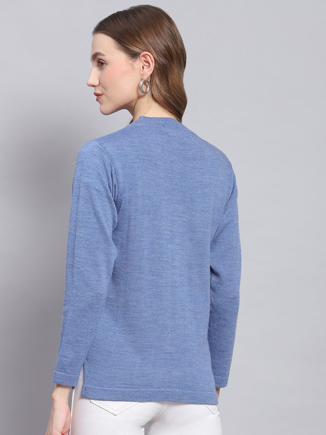 Women Blue Solid V Neck Full Sleeve Cardigans