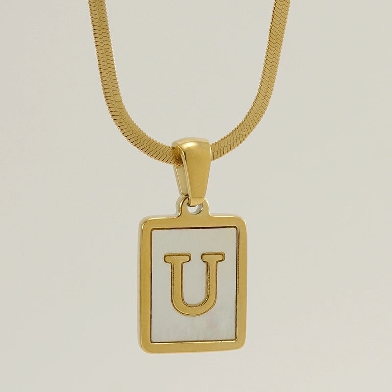 Stainless Steel 18K Gold Plated Casual  Plating Inlay Letter Shell Pendant Necklace