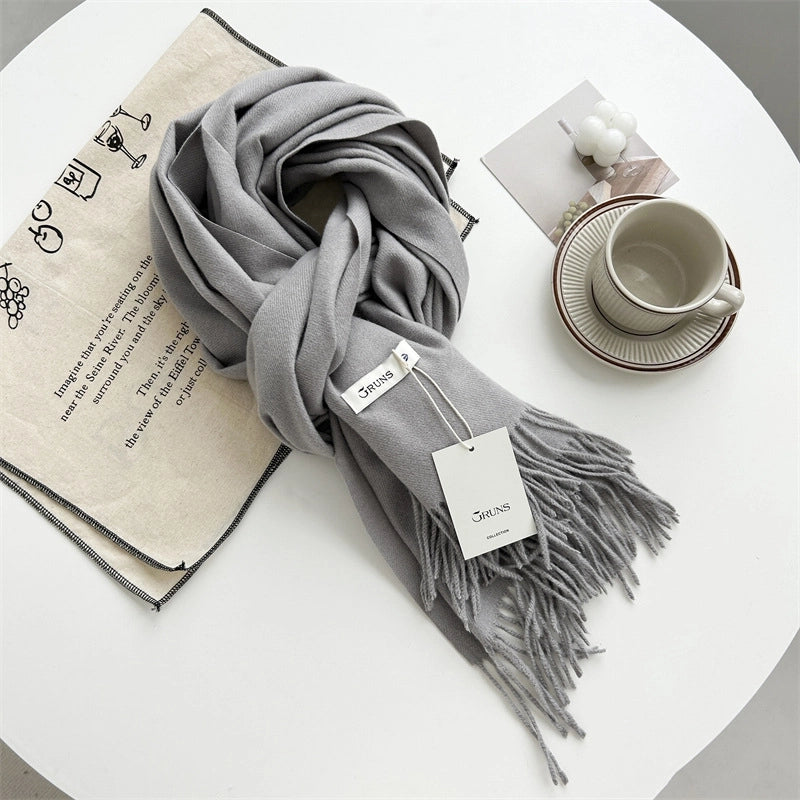 Women's Elegant Minimalist Solid Color Imitation Cashmere Tassel Scarf