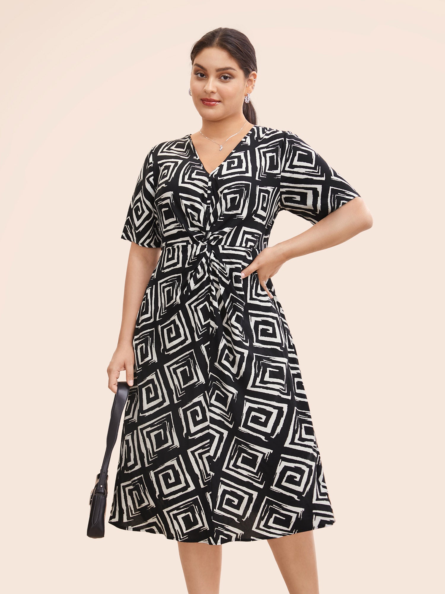 Geometric Twist Front Midi Dress