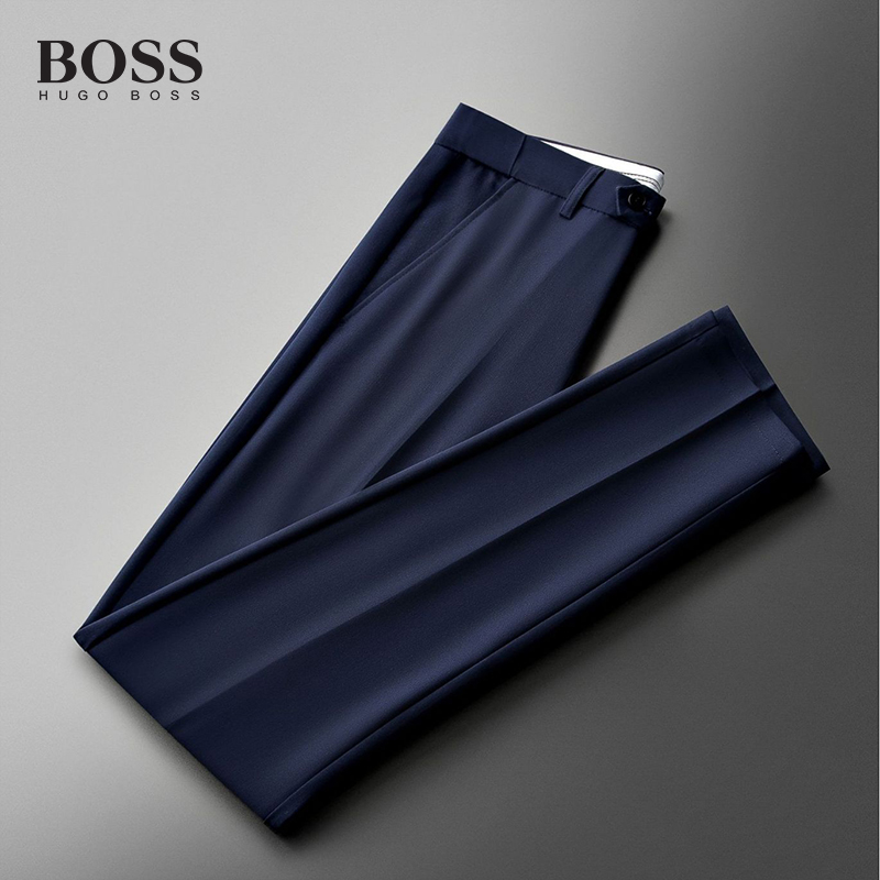 BOSS Luxury Men-s Summer Thin Casual Pants Ice Silk Elastic Drape Suit Pants