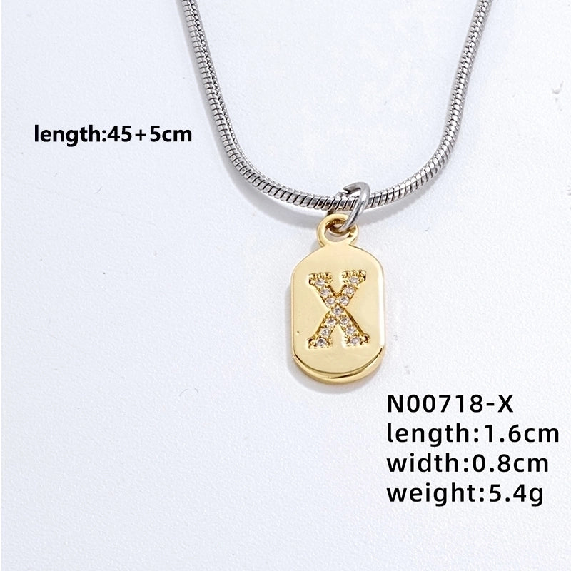 304 Stainless Steel Titanium Steel Gold Plated Minimalist Plating Chain Inlay Letter Zircon Pendant Necklace