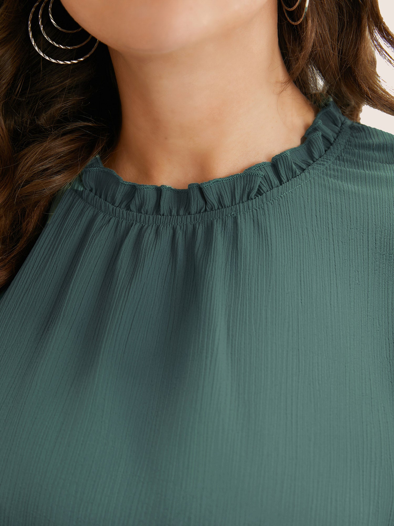 Plain Mock Neck Cap Sleeve Ruffle Trim Blouse