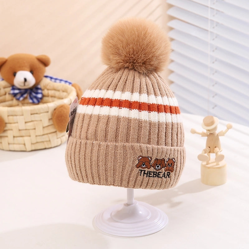 Children Unisex Cartoon Style Cute Letter Stripe Bear Wool Cap