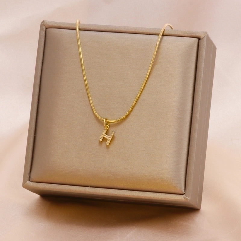 Fashion Letter Titanium Steel Plating Zircon Pendant Necklace