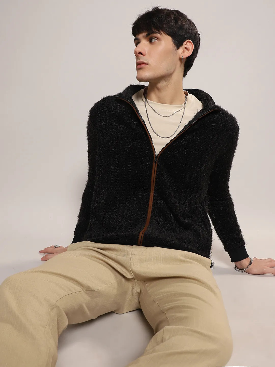 Self-Design Striped Knitted Jacket