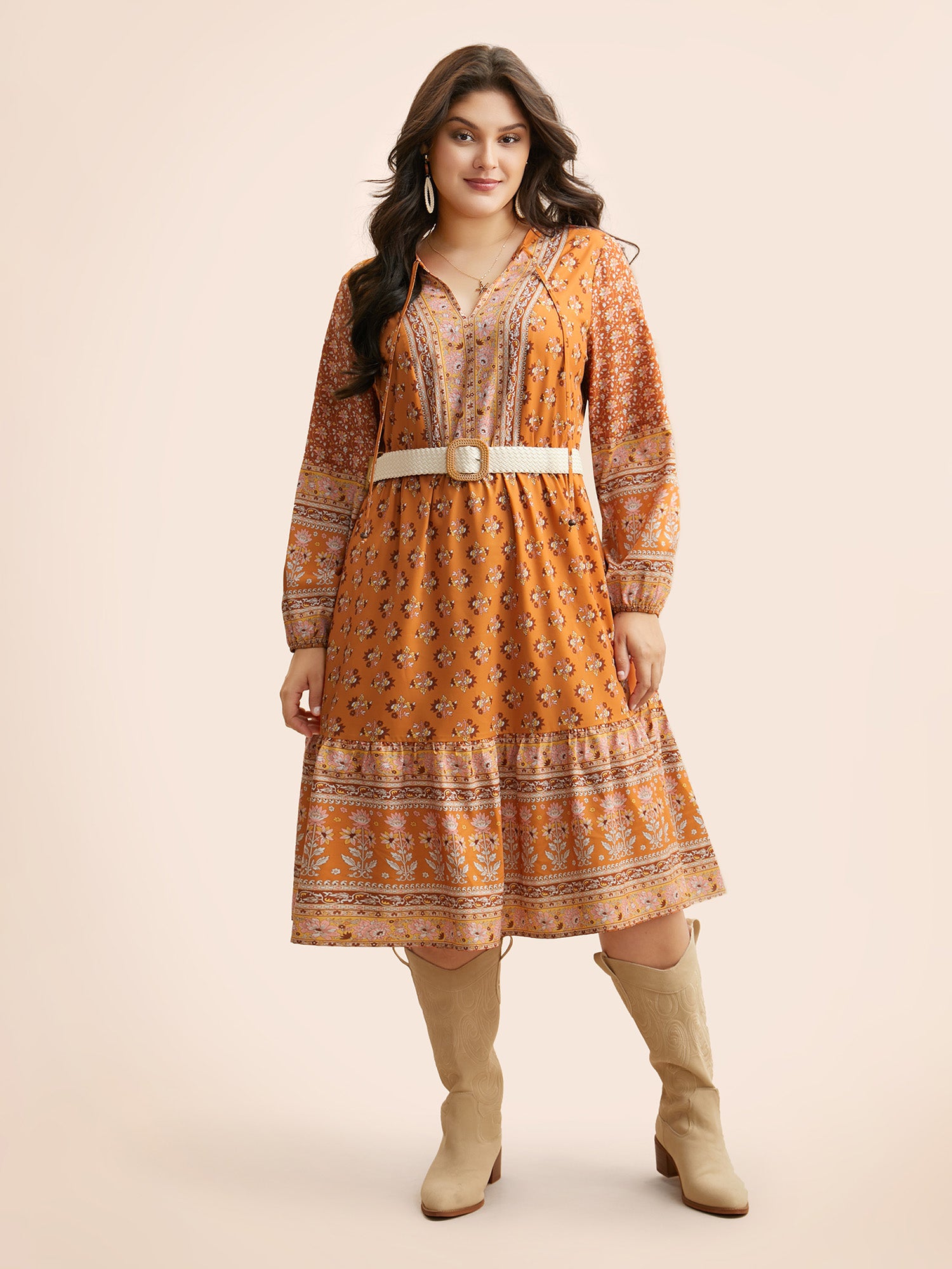 Boho Print Tie Knot Midi Dress