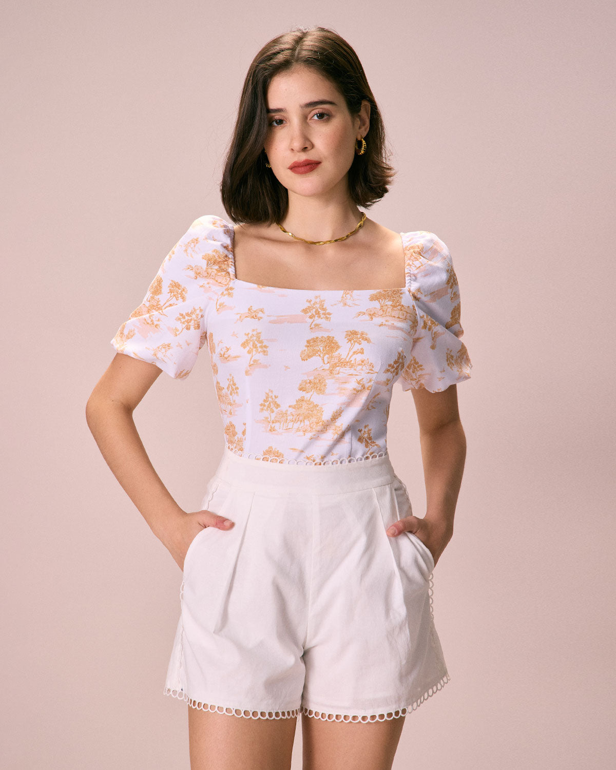 The White Square Neck Floral Puff Sleeve Blouse