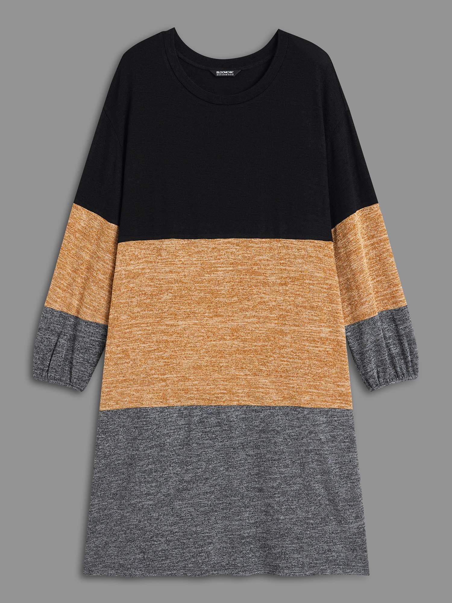 Colorblock Contrast Heather Pocket Knit Dress