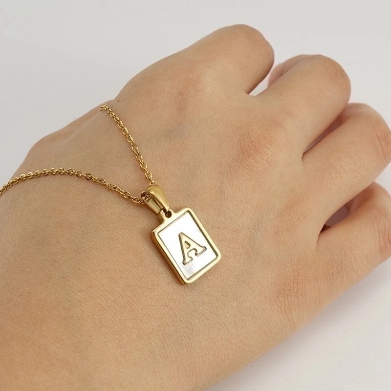 Minimalist Letter Stainless Steel Titanium Steel Plating Inlay Shell 18k Gold Plated Pendant Necklace