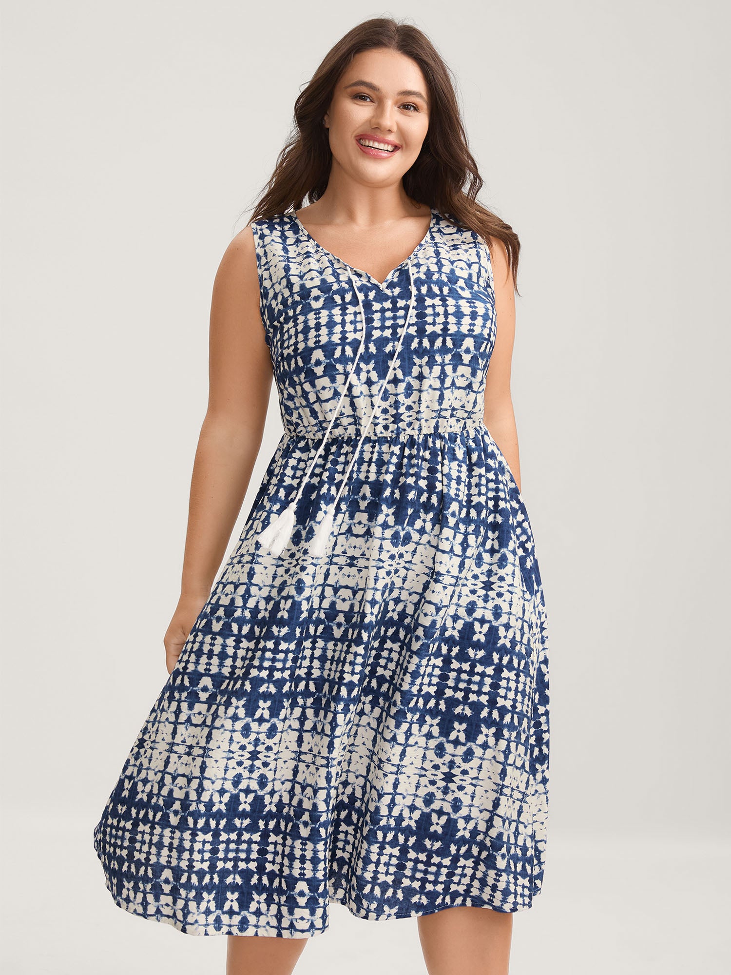 Tie-Dye Print Neck Tie Midi Dress