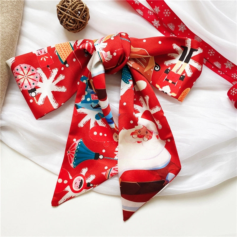 Women's Casual Christmas Tree Santa Claus Elk Polyester Silk Scarf