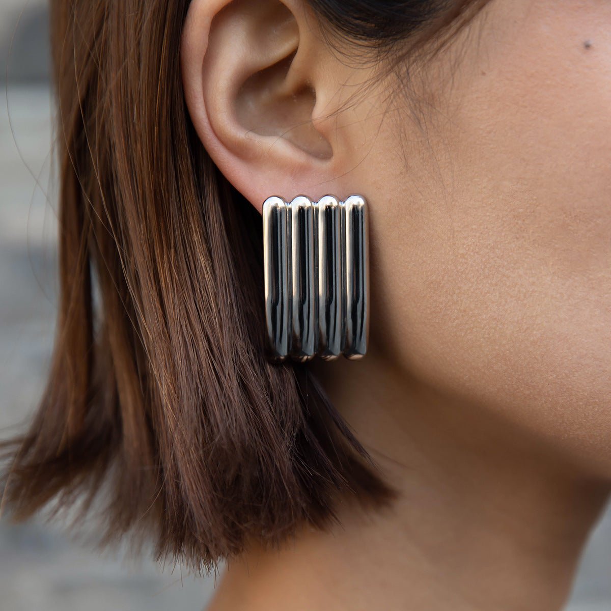 Stripe Stainless Steel 18K Gold Plated Earrings