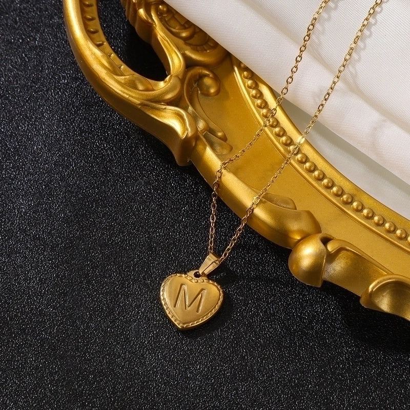 Vintage Style Minimalist Heart Shape Stainless Steel 18K Gold Plated Pendant Necklace