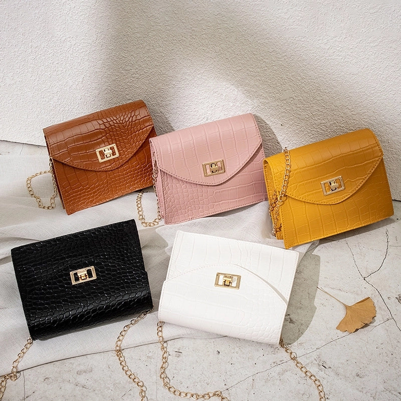 Women's Small Pu Leather Solid Color Basic Classic Style Square Lock Clasp Shoulder Bag Crossbody Bag