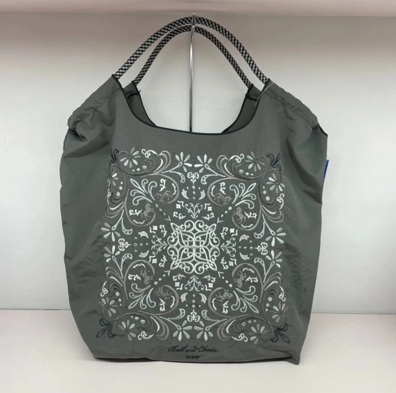 Women's Vintage Style Printing Flower Nylon Shopping Bags