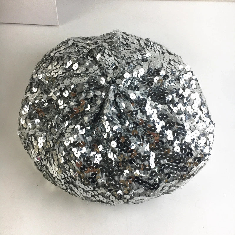 Nightclub Fashion Sequin Hat Style Ladies Watch Performance Dress Up Beret Hat Spring And Summer Thin Beret Fashion