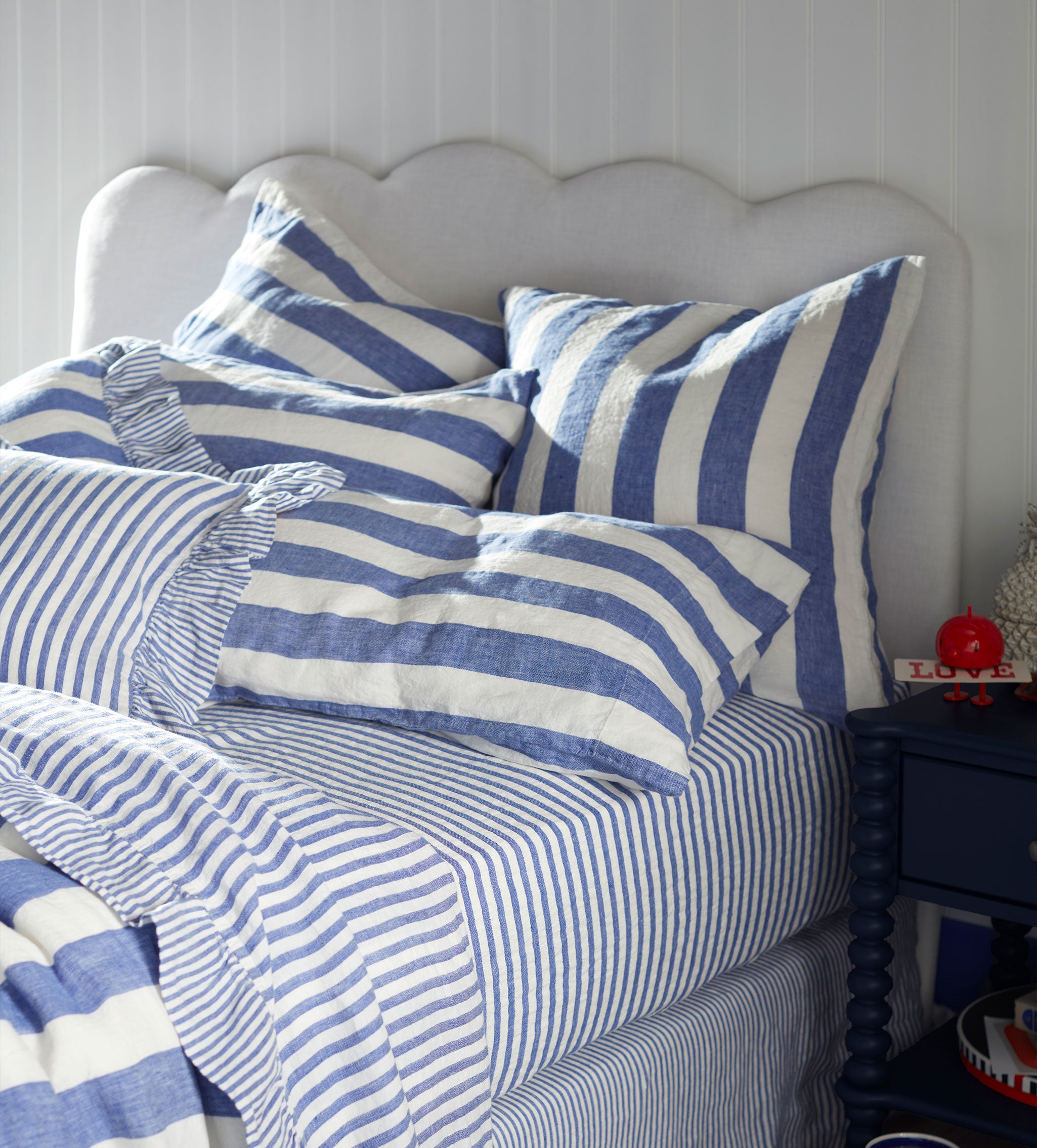 Cobalt Cora Stripe 100% Linen Housewife Pillowcase