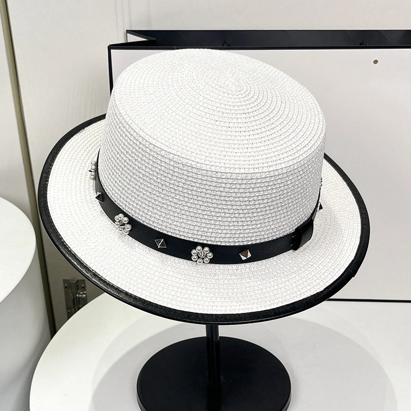 Women's Minimalist Flower Flat Eaves Straw Hat