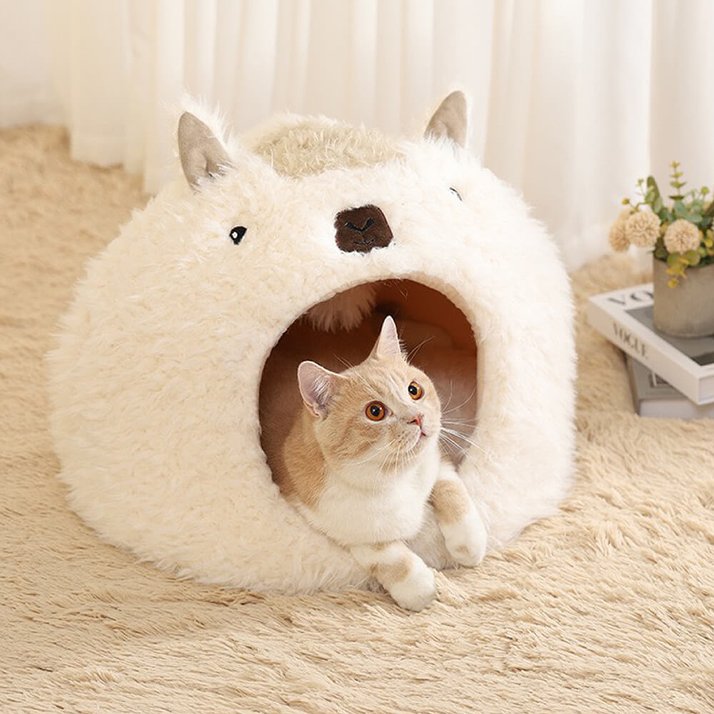 Cartoon Alpaca Warm Semi-Enclosed Cat Cave