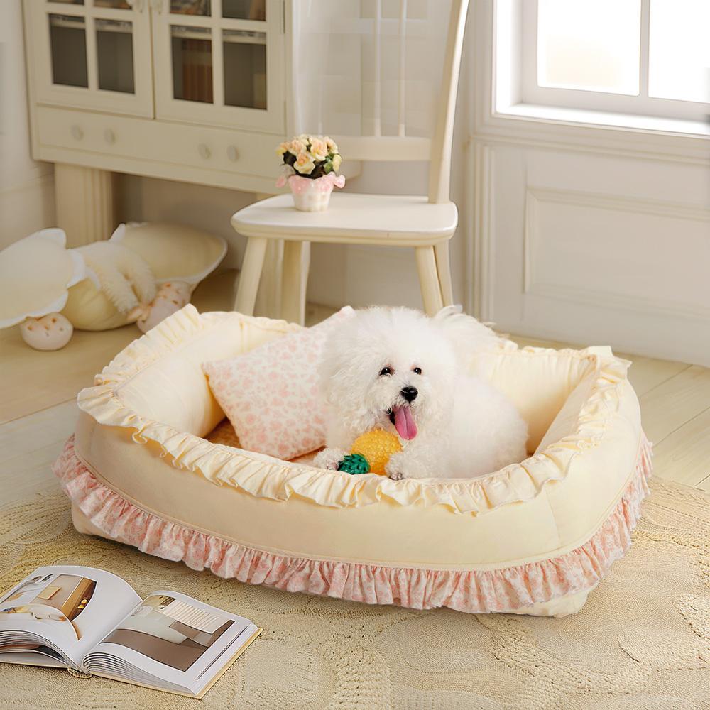 Floral Orthopedic Dog Bed Calming Pet Bed with Pillow