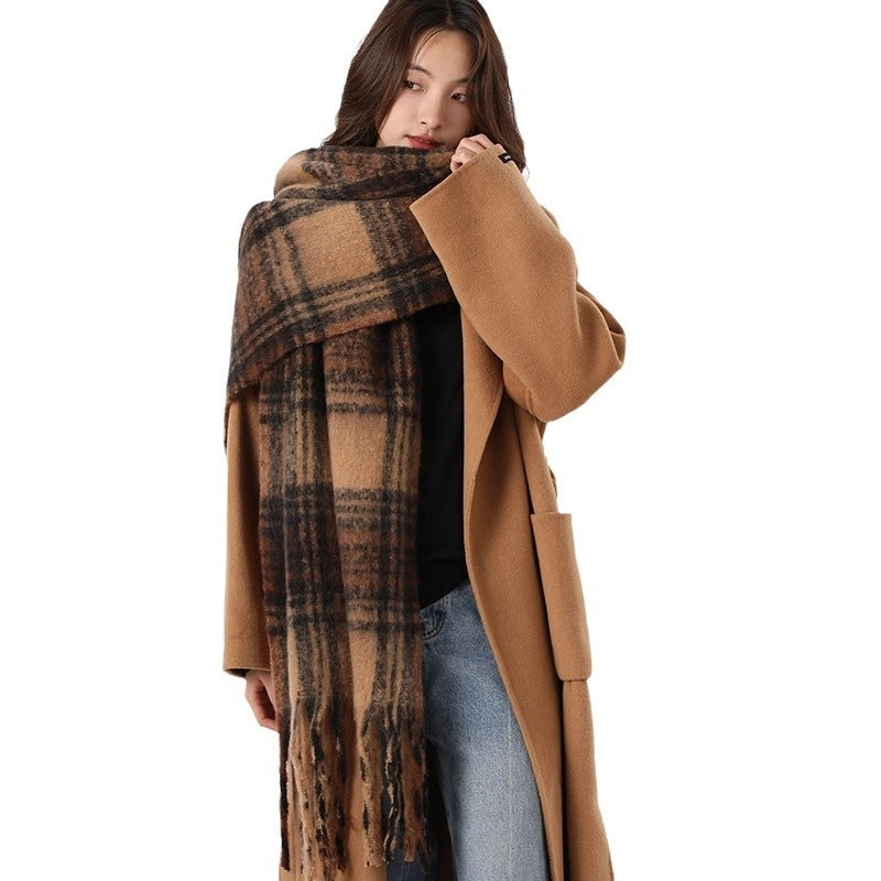 Women's Minimalist Lattice Polyester Tassel Scarf