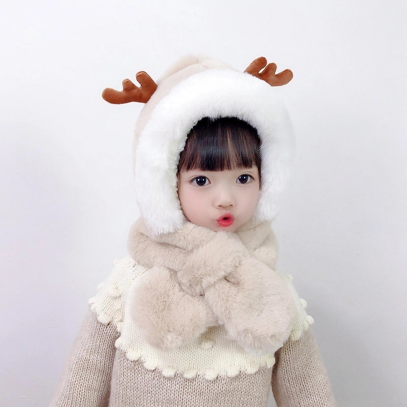 Winter Children's Hat Scarf Integrated Thickened Warm Baby Cute Baby Windproof Ear Protection Hat For Boys And Girls