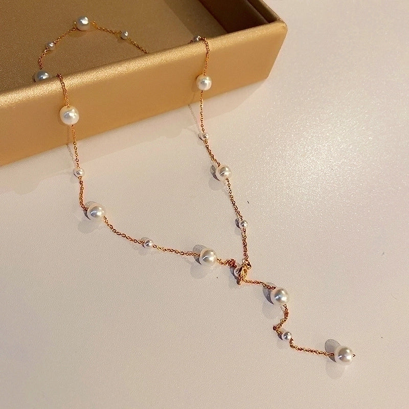 Minimalist Geometric Alloy Titanium Steel Plating Inlay Artificial Pearls Turquoise Rhinestones Necklace