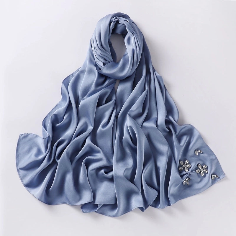 Women's Minimalist Solid Color Flower Chiffon Diamond Kerchief