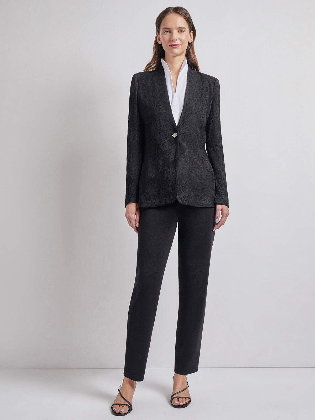 Tailored Fit One-Button Jacquard Knit Jacket