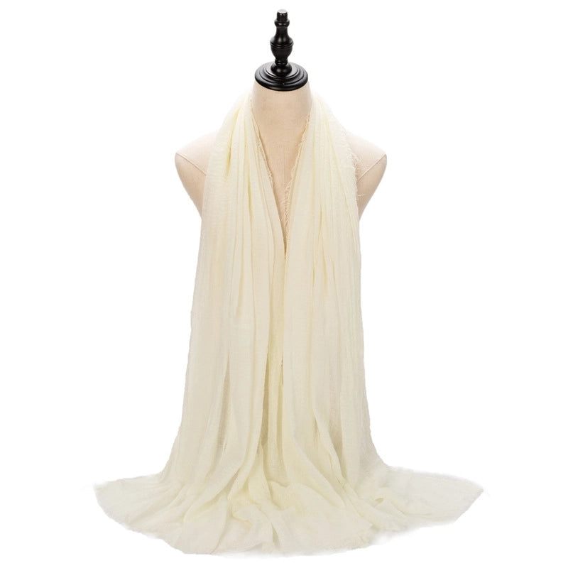 Hot Selling Women's Cotton And Linen Solid Color Baotou Scarf Cover Pleated Short Beard Headscarf