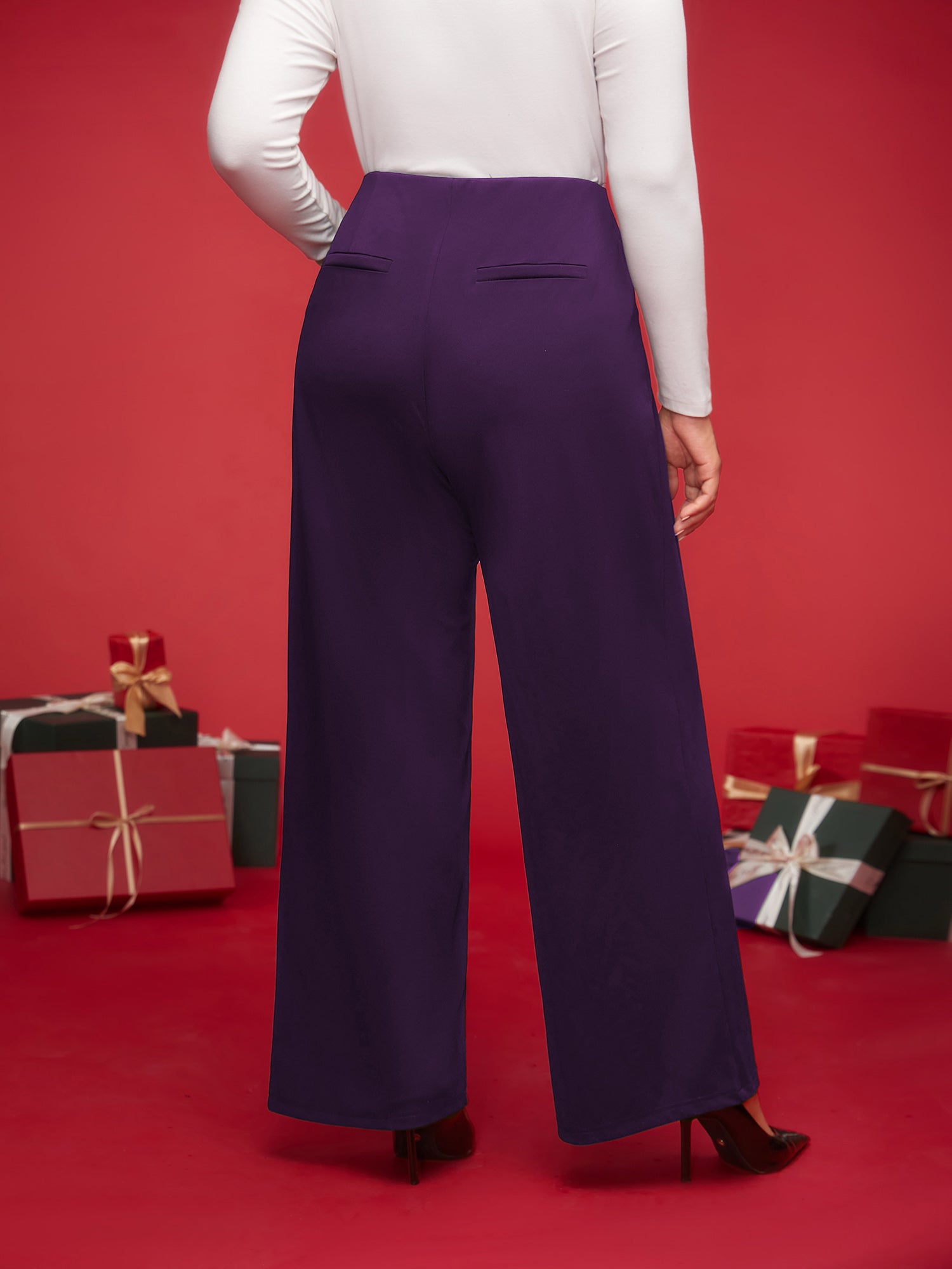 Buckle Detail Wide-Leg Pants