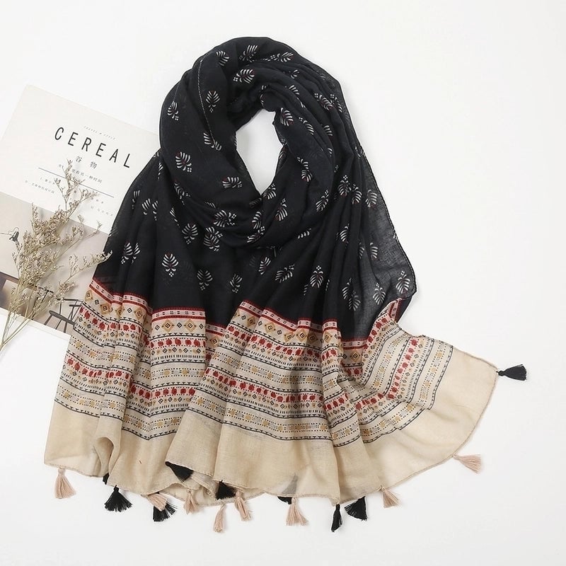 Women'S Bohemian Geometric Cotton And Linen Scarf