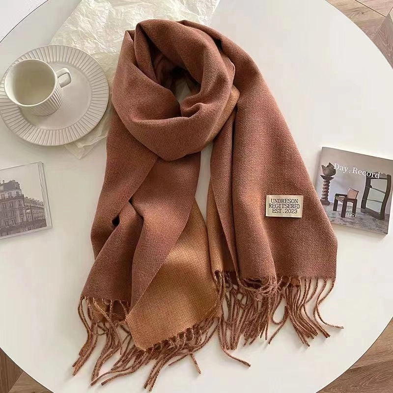 New Autumn And Winter New Pure Color Cashmere-like Double-sided Tassel Scarf Female Thickened Student Dual-use Shawl Fashion