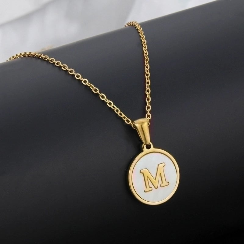 Minimalist Round Letter Titanium Steel Shell 18K Gold Plated Plating Necklace