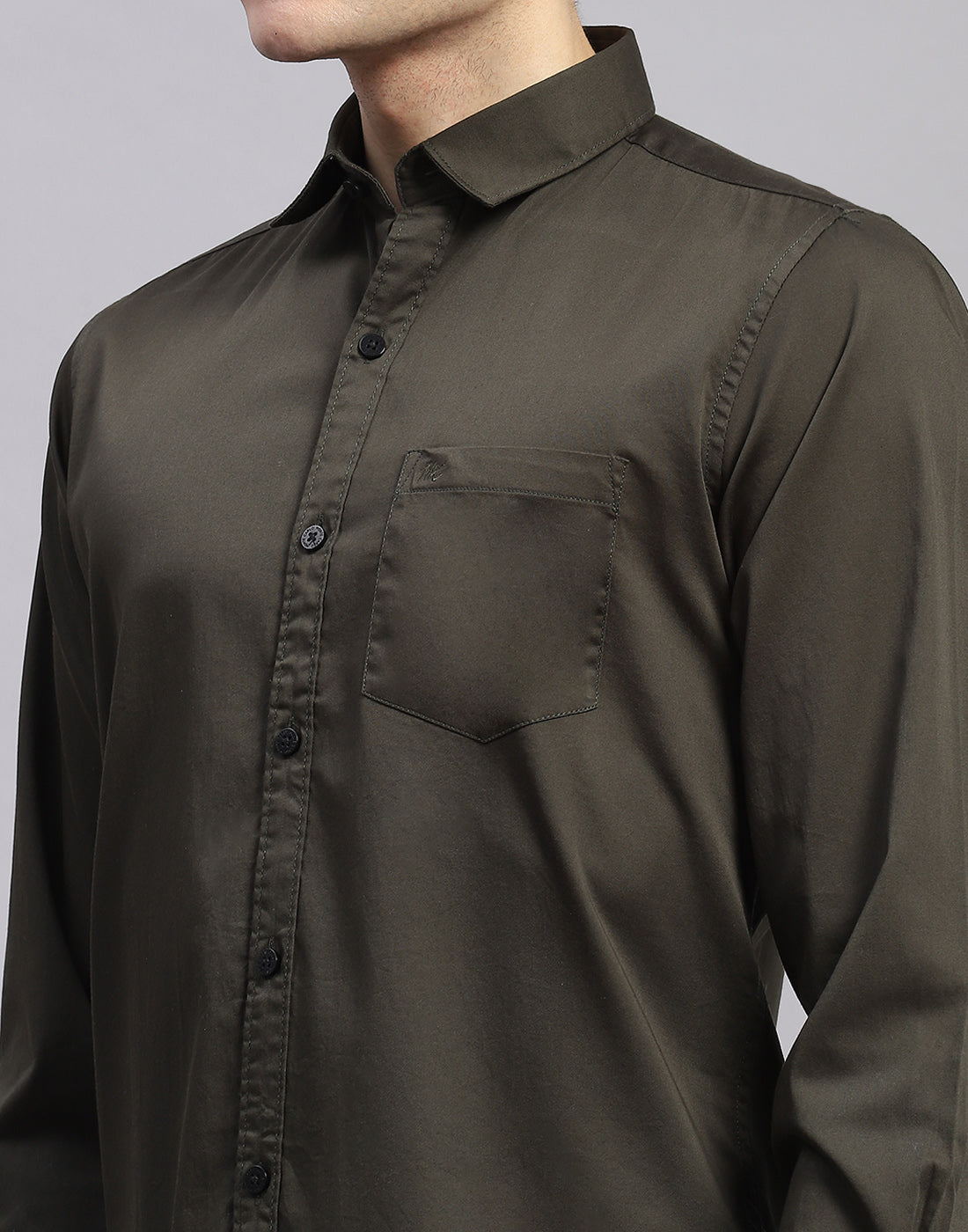 Men Olive Solid Collar Full Sleeve Shirt