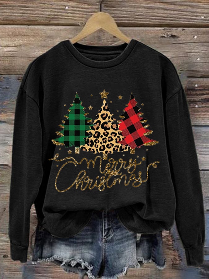 Women's Sequined Christmas Tree Print Sweatshirt