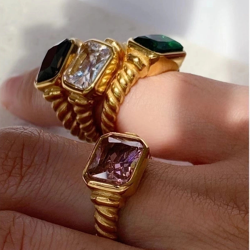 2 Pieces Fashion Geometric 304 Stainless Steel Zircon Plating Rings