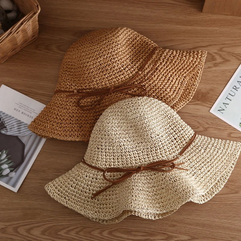 Women's Minimalist Bow Knot Braid Wide Eaves Straw Hat